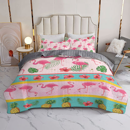 Shineful All Season Quilt 3-Piece Set Tropical Flamingo Bliss