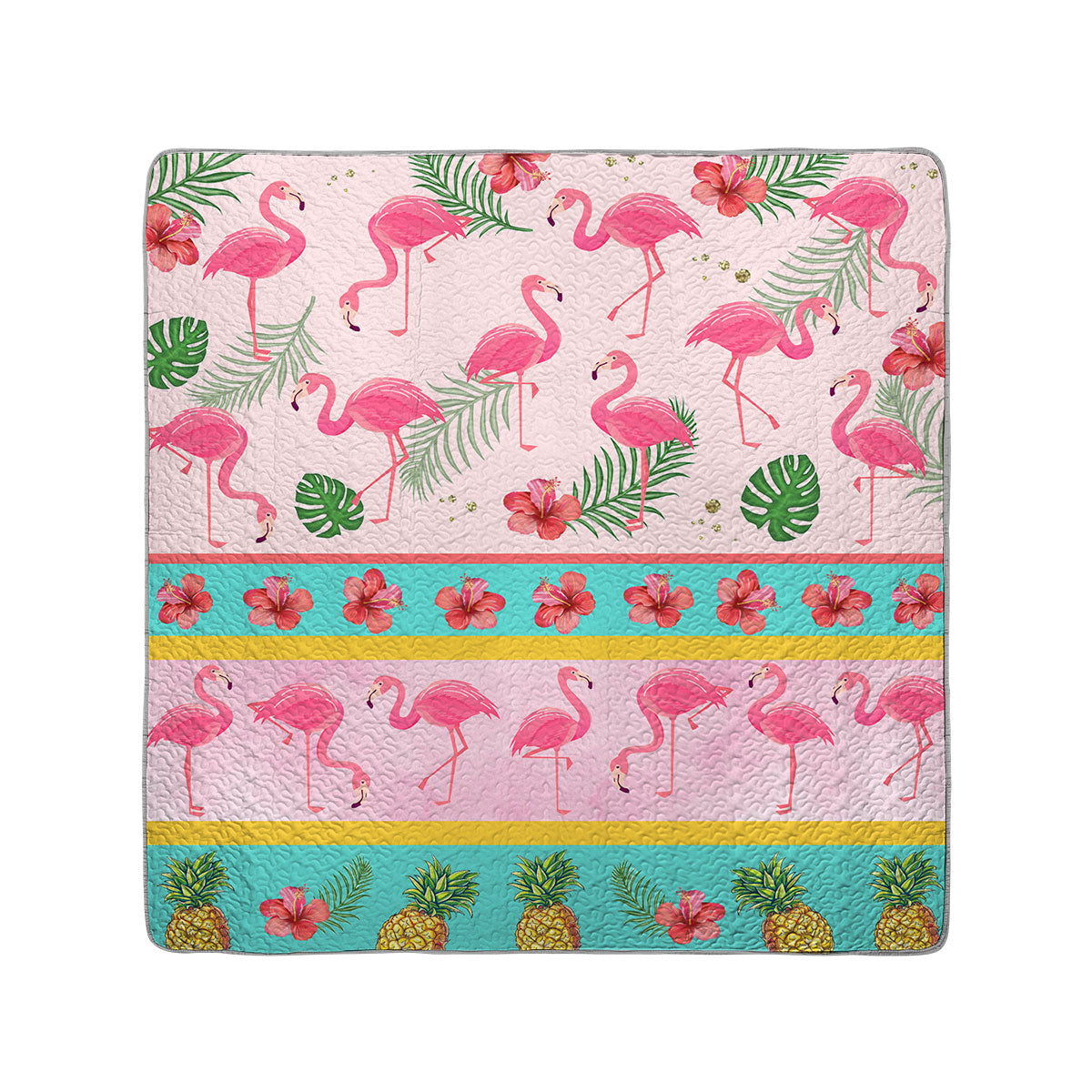 Ensemble de courtepointe toutes saisons Shineful 3 pièces Tropical Flamingo Bliss