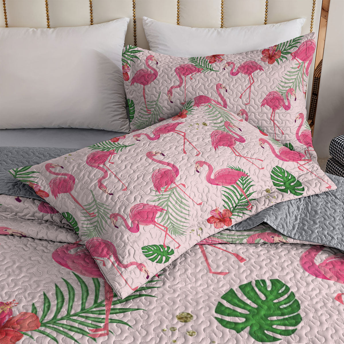 Shineful All Season Quilt 3-Piece Set Tropical Flamingo Bliss