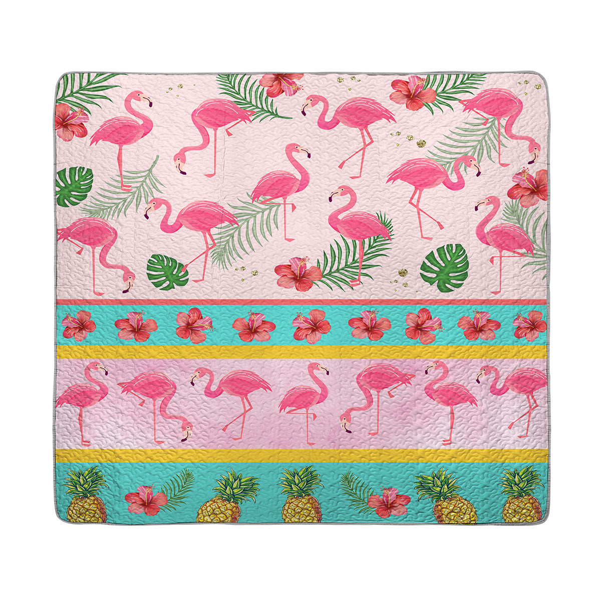 Ensemble de courtepointe toutes saisons Shineful 3 pièces Tropical Flamingo Bliss