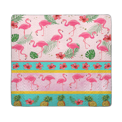 Ensemble de courtepointe toutes saisons Shineful 3 pièces Tropical Flamingo Bliss