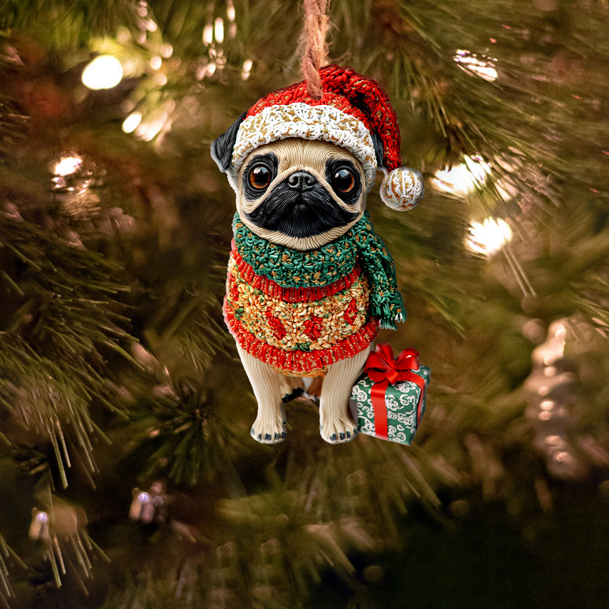 Shineful 2D Acrylic Ornament Chistmas Puggy