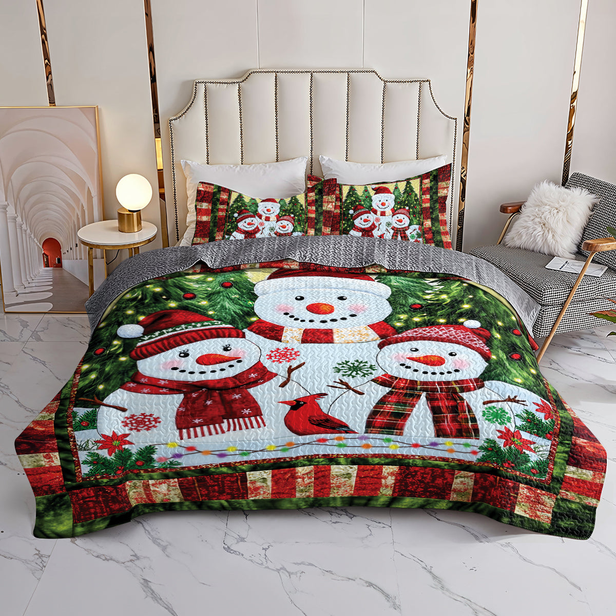 Shineful All Season Quilt 3-Piece Set - Snowman Family Holiday