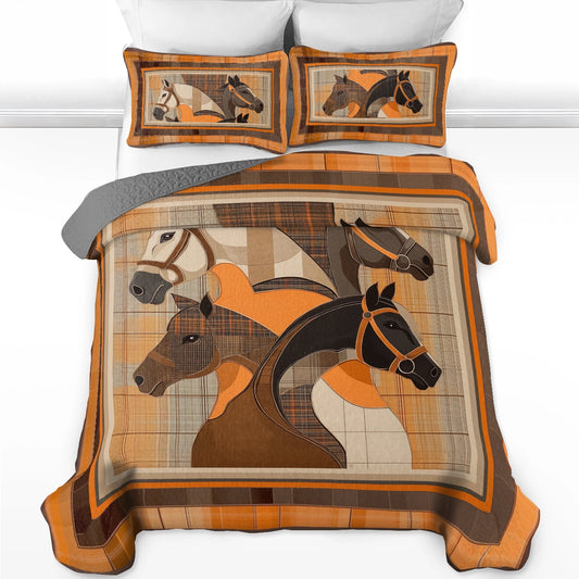 Shineful All Season Quilt 3-Piece Set Horse Timeless Elegance