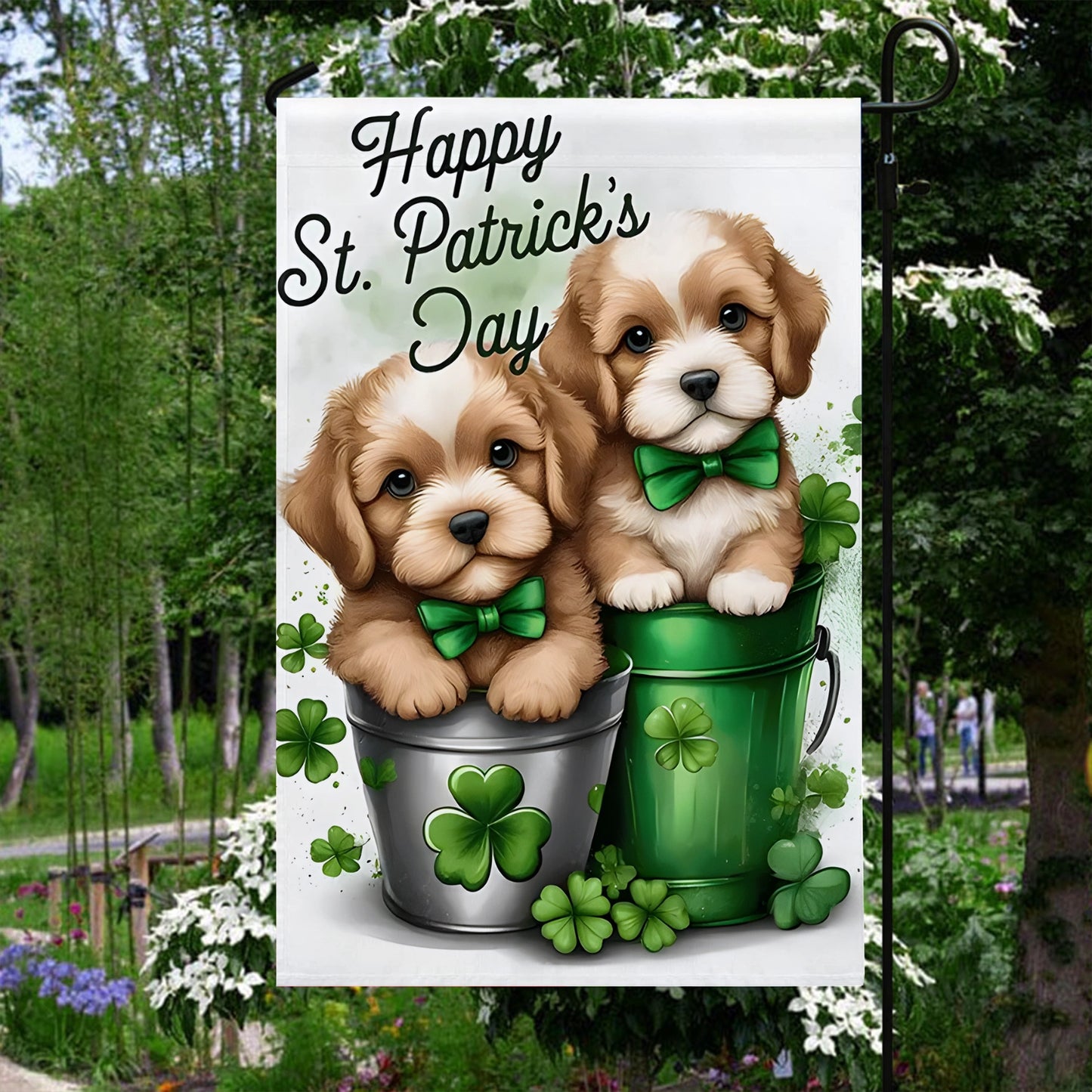 Shineful Garden Flag 12" x 18" Irish Charm Puppy Pair