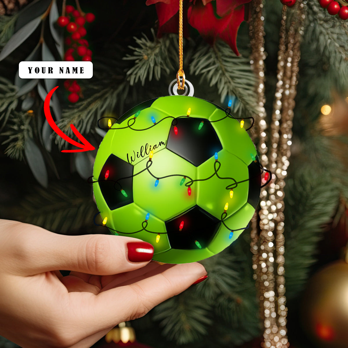 Glänzendes 2D-Acryl-Ornament - Personalisiertes Fußball-Weihnachten