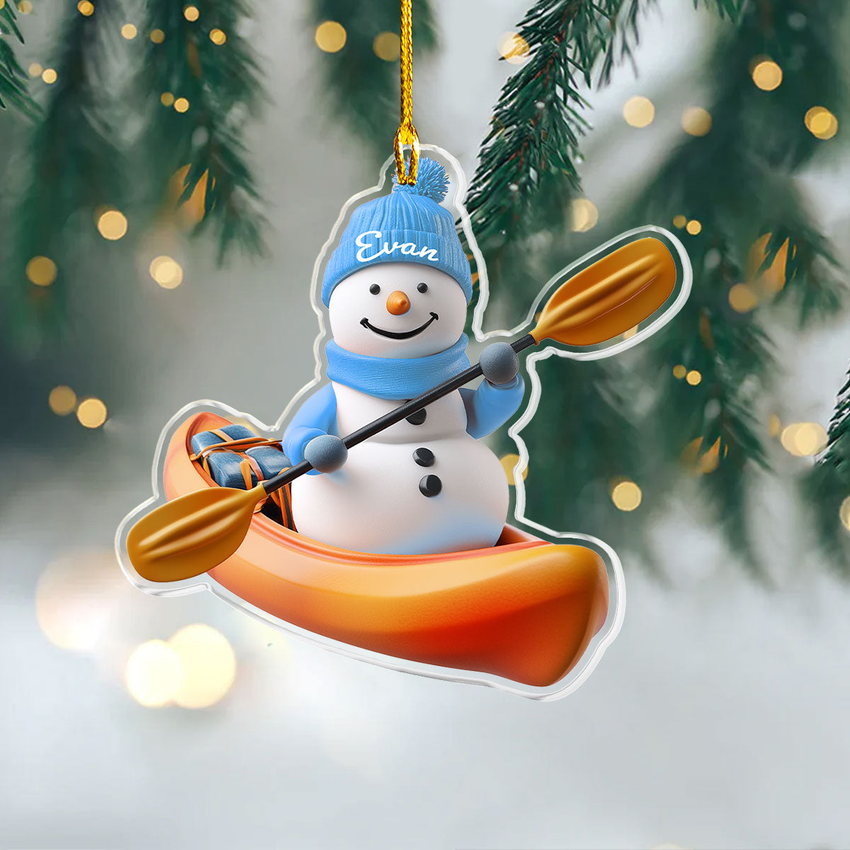 Shineful 2D Acrylic Ornament - Personalized Kayaking Snowmen