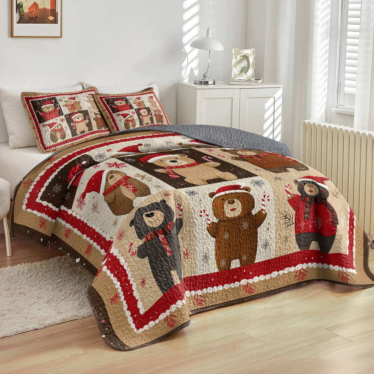 Shineful All Season Quilt 3-Piece Set - Cozy Christmas Bear