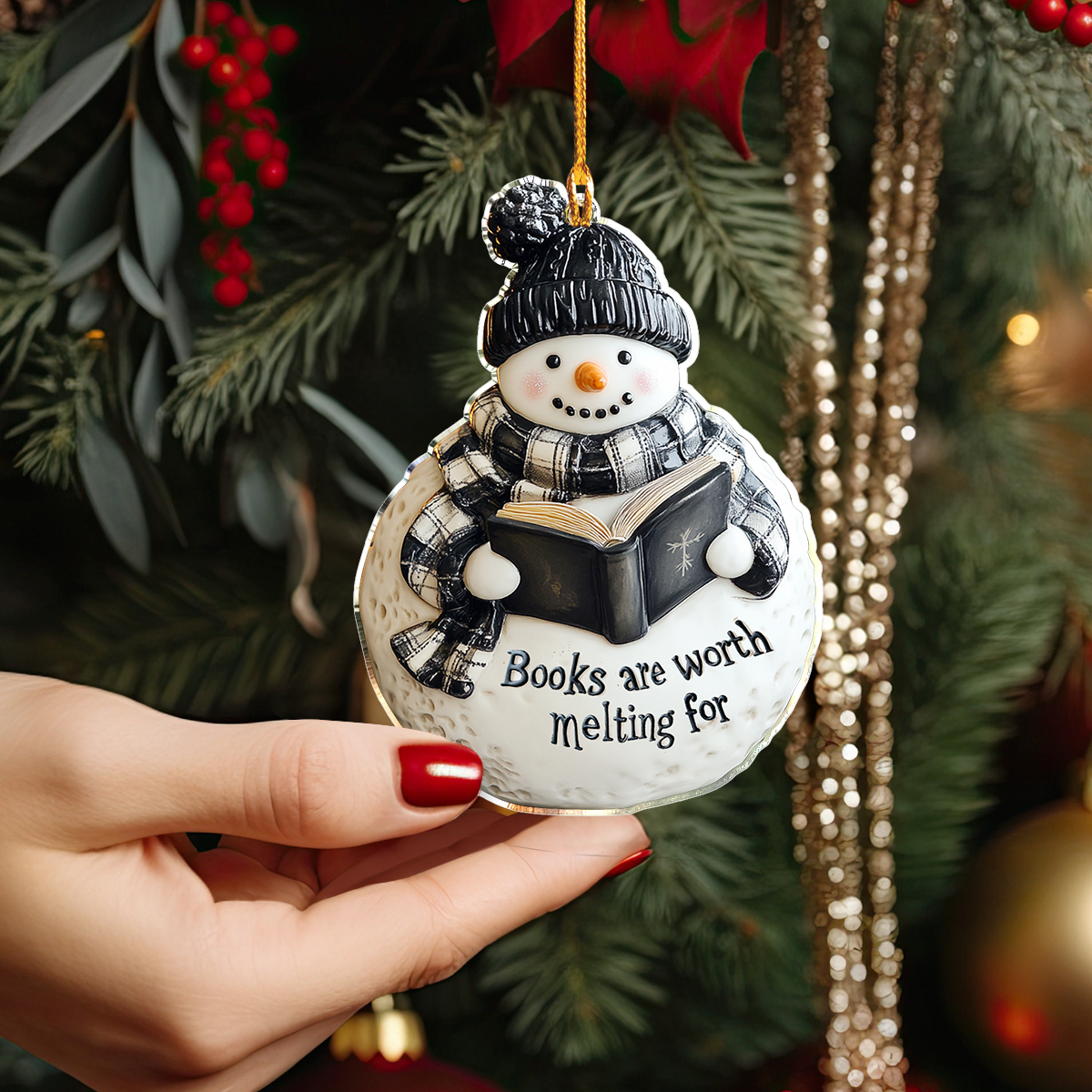 Shineful 2D Acrylic Ornament Snowman Book Lover