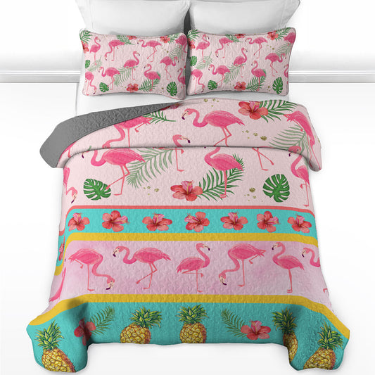 Shineful All Season Quilt 3-teiliges Set Tropical Flamingo Bliss