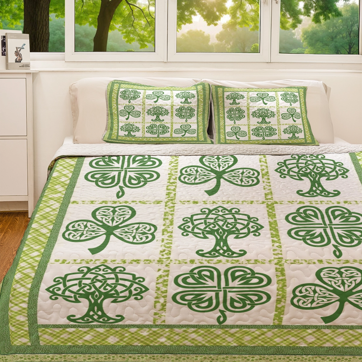 Shineful All Season Quilt 3-Piece Set - Irish Celtic Lucky Shamrock