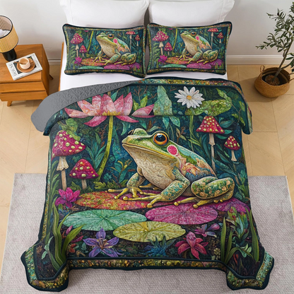 Ensemble de courtepointe toutes saisons Shineful 3 pièces Frog Leafy Retreat