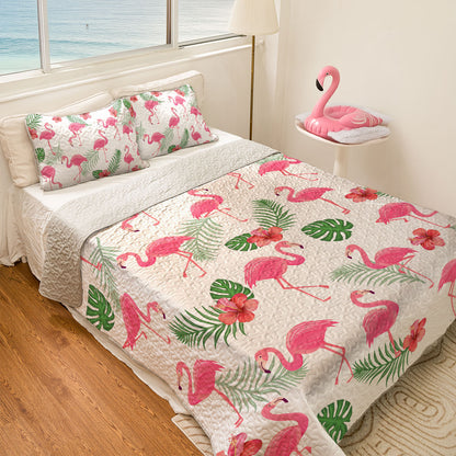 Shineful All Season Quilt 3-Piece Set Flamingo Hibiscus