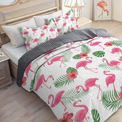 Shineful All Season Quilt 3-Piece Set Flamingo Hibiscus