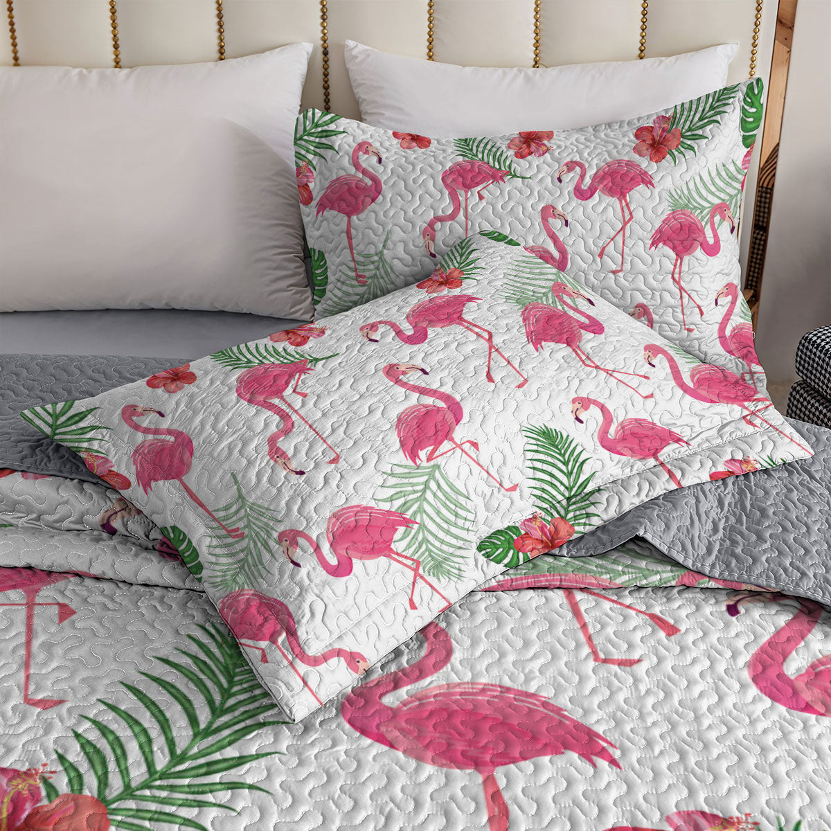 Shineful All Season Quilt 3-Piece Set Flamingo Hibiscus