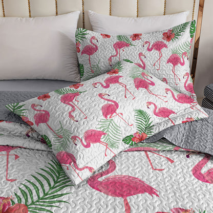 Shineful All Season Quilt 3-Piece Set Flamingo Hibiscus