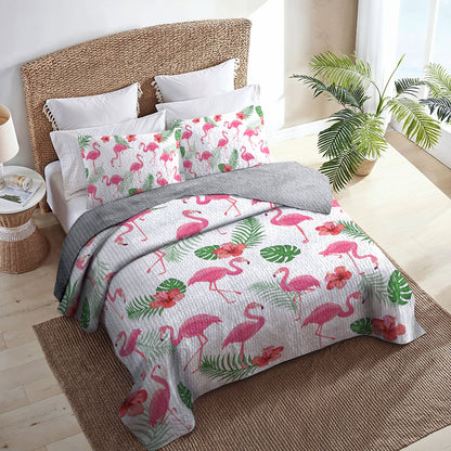 Shineful All Season Quilt 3-Piece Set Flamingo Hibiscus