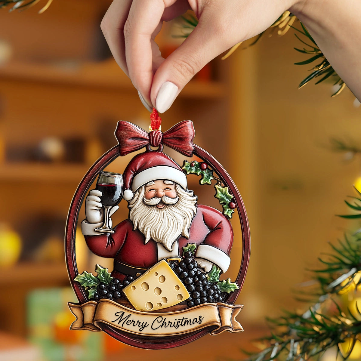 Glänzendes 2D-Acryl-Ornament Santa's Vino Cheer