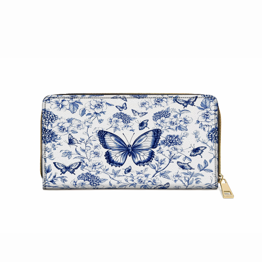 Shineful Leather Clutch Purse With Wristlet Strap Handle Papillon Reverie Toile