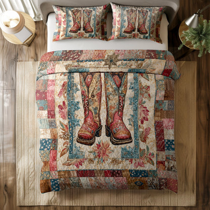 Shineful All Season Quilt 3-Piece Set Western Cowboy Boots