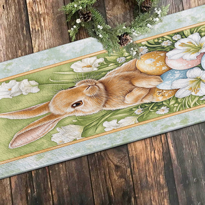 Shineful 2D Flat Print Quilted Table Runner Easter Bunny Bliss