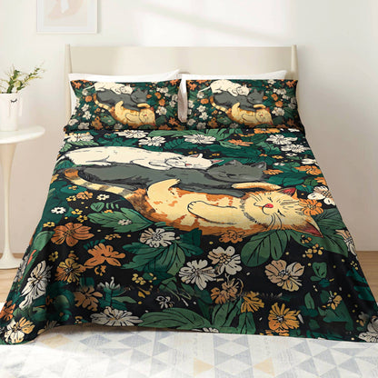 Shineful 4-Piece Bed Sheet Set Sleeping Cats