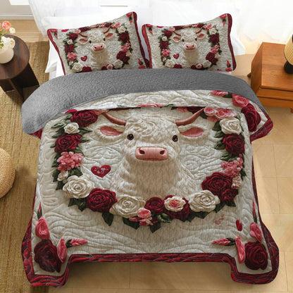 Shineful All Season Quilt 3-Piece Set Cow Rose