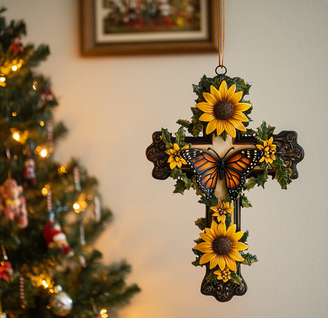 Shineful 2D Acrylic Ornament - Sunflower Butterfly Cross