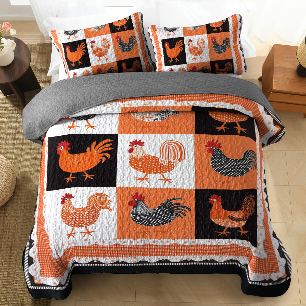 Shineful All Season Quilt 3-Piece Set - Chicken Pattern