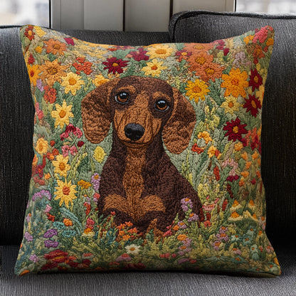 Shineful Pillow 2D Flat Print Blooming Dachshund Delight