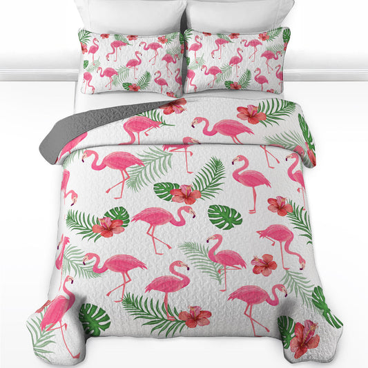 Shineful All Season Quilt 3-teiliges Set Flamingo Hibiscus