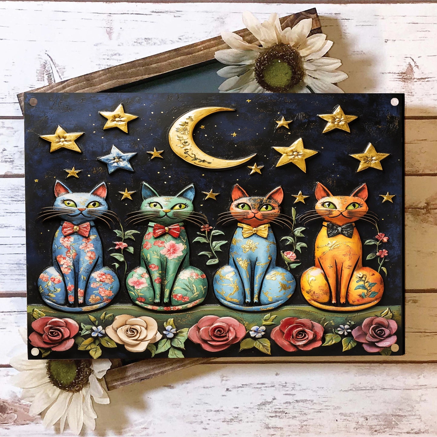 Shineful 2D Metal Sign Celestial Feline Quartet