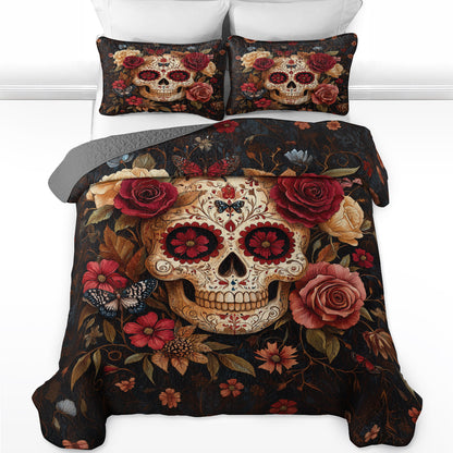 Shineful All Season Quilt 3-Piece Set - Dark Bloom Sugar Skull