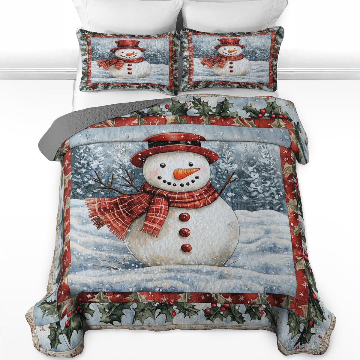 Shineful All Season Quilt 3-Piece Set Frosty Snowman