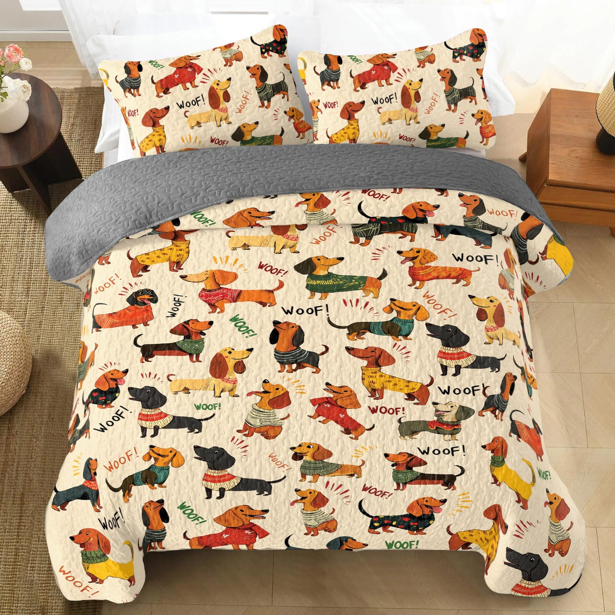 Shineful All Season Quilt 3-Piece Set - Dapper Dachshunds Woof-tastic