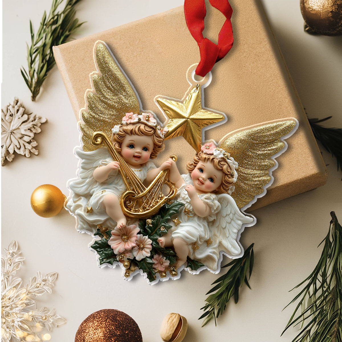 Shineful 2D Acrylic Ornament - Cherub Angel with Golden Star