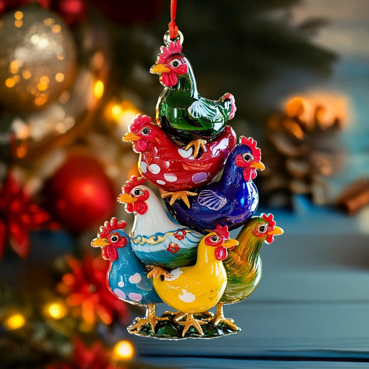 Shineful 2D Acrylic Ornament Chicken Festive Flock Stack