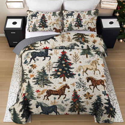 Shineful All Season Quilt 3-Piece Set Merry Christmas Gentle Horses