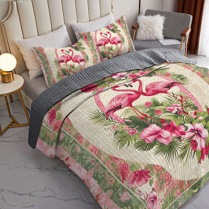 Shineful All Season Quilt 3-Piece Set Flamingo Duo Haven