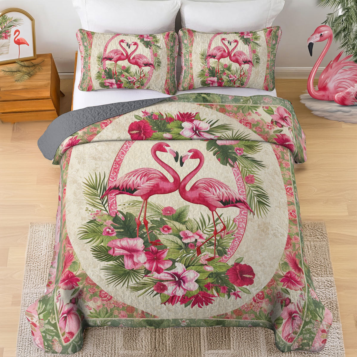 Shineful All Season Quilt 3-Piece Set Flamingo Duo Haven