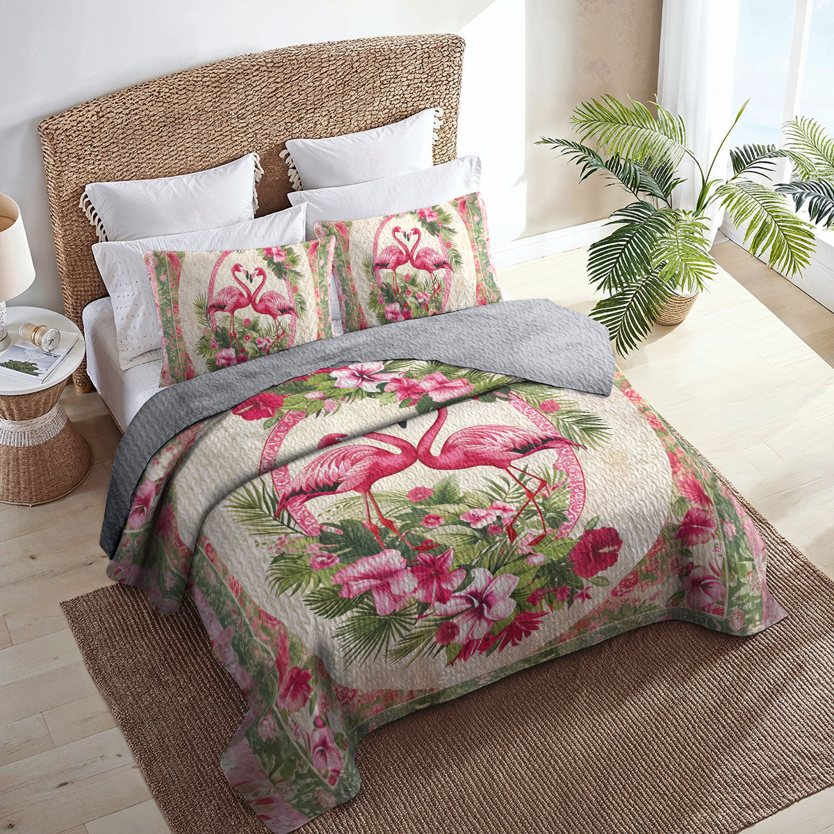 Shineful All Season Quilt 3-Piece Set Flamingo Duo Haven