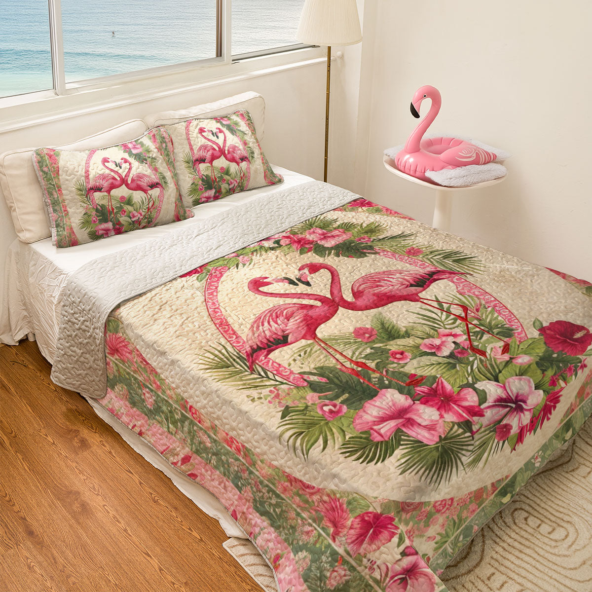 Shineful All Season Quilt 3-Piece Set Flamingo Duo Haven