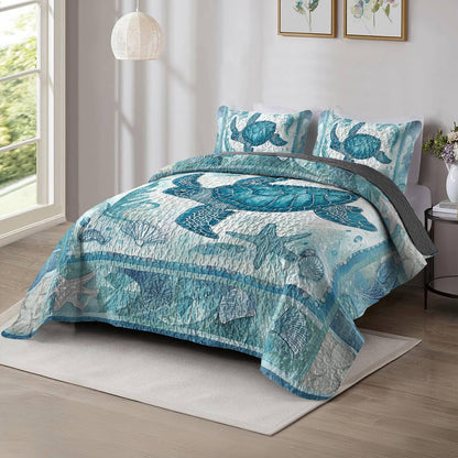 Shineful All Season Quilt 3-Piece Set - Sea Turtle Tranquil Tides