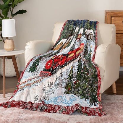 Shineful Fleece Blanket Christmas Train Winter Wonderland