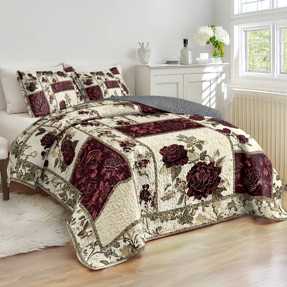 Shineful All Season Quilt 3-Piece Set - Vintage Rose Elegance