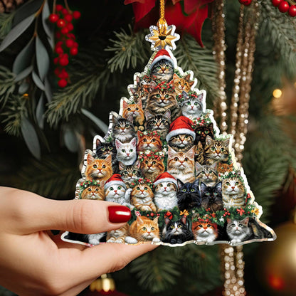 Shineful 2D Acrylic Ornament Happy Christmas Floral Cats