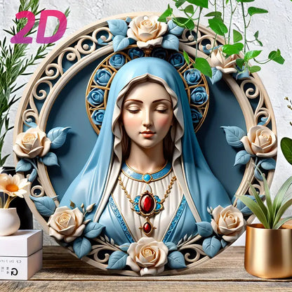 Shineful 2D Wooden Plaque, Hanging Decor, Door Sign Virgin Mary Rosette Wreath Emblem