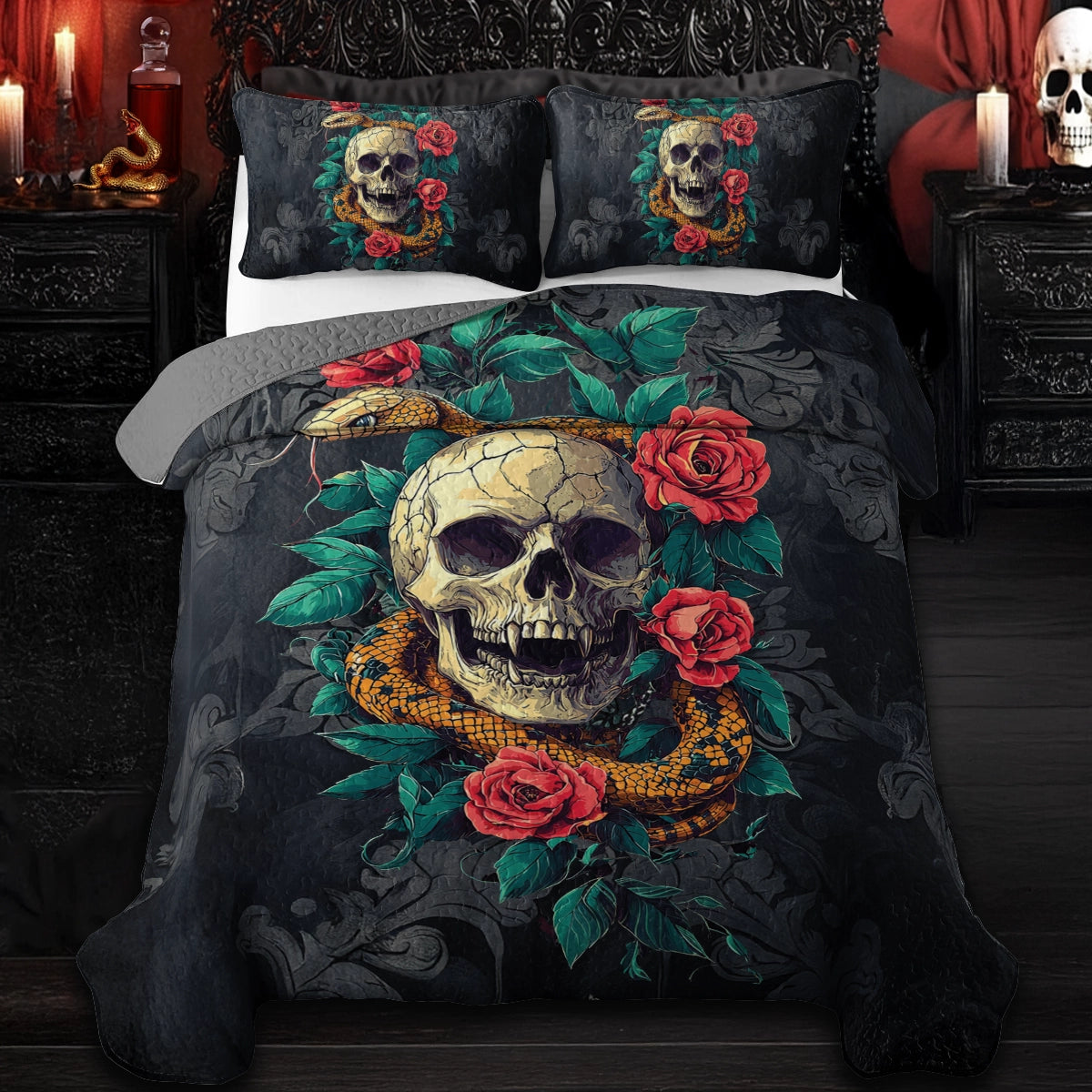 Shineful All Season Quilt 3-Piece Set - Romance Skull Poisoned Love