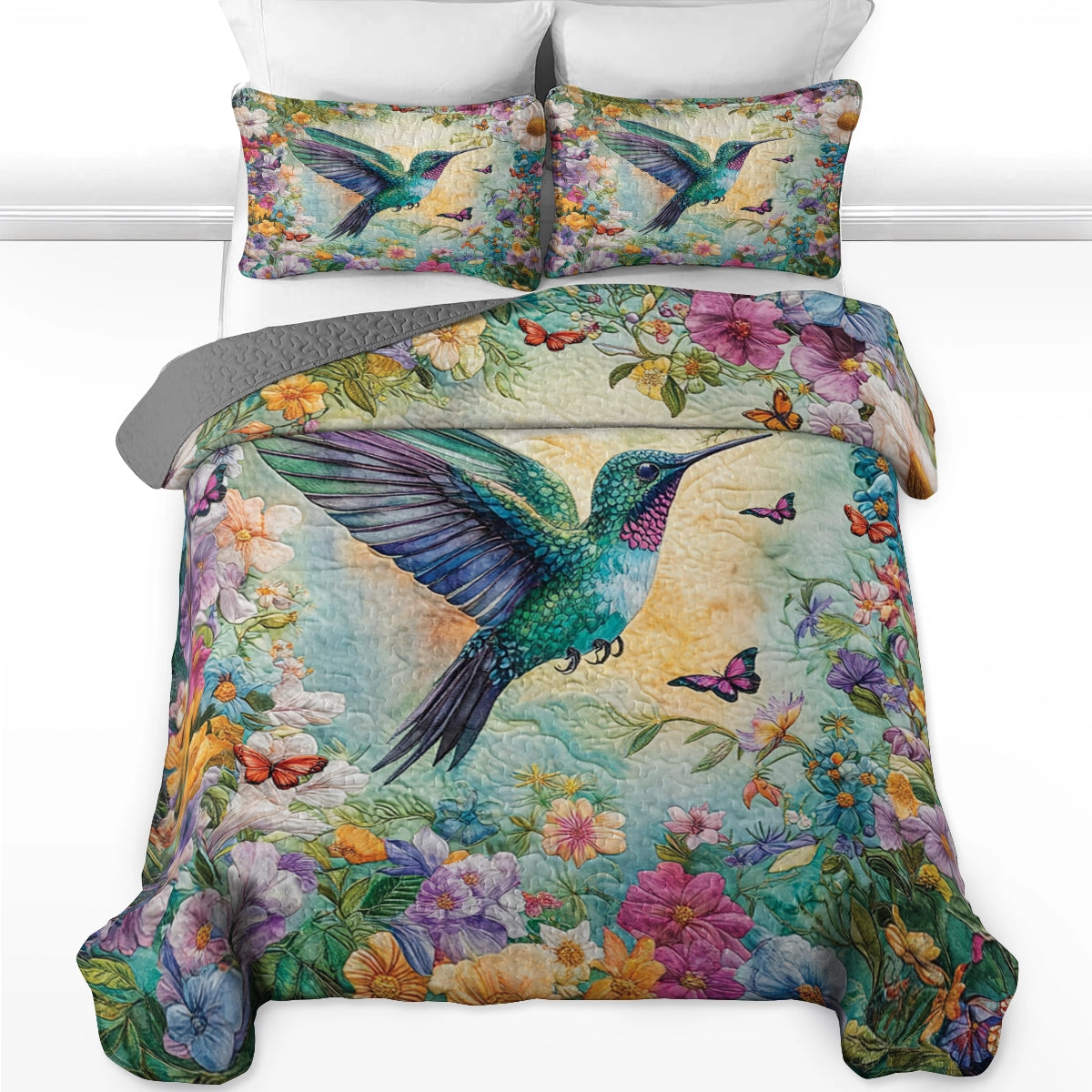 Shineful All Season Quilt 3-Piece Set - Garden Bliss Hummingbird