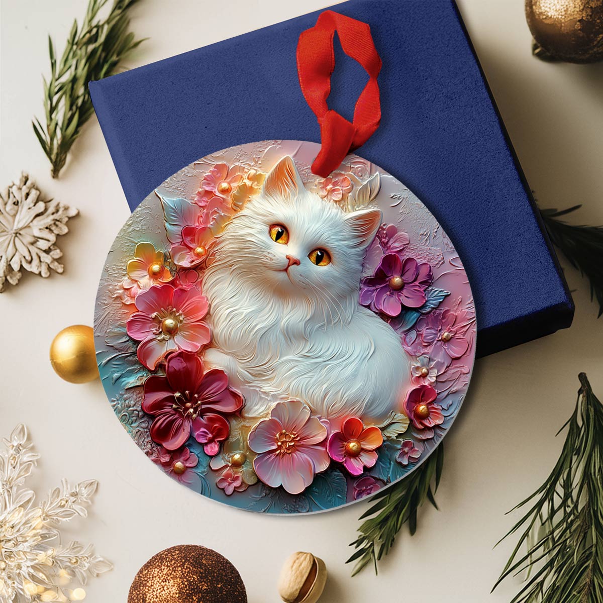 Shineful 2D Acrylic Ornament Floral Cat